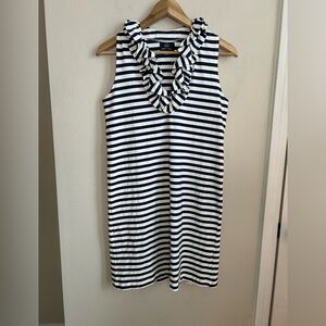 Sailor Sailor Skipper Sleeveless Ruffle Neck Dress White Navy Blue Striped XS